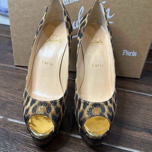 👠Christian Louboutin Heels Print Lady Claude Peep Toe Leopard Pumps Size 36 - Picture 2 of 7